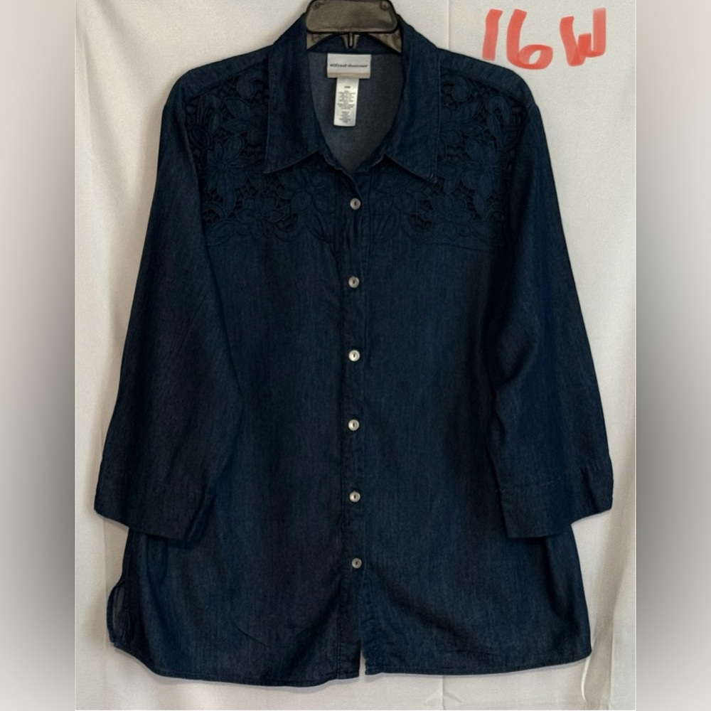 Alfred Dunner Navy Button Down Shirt